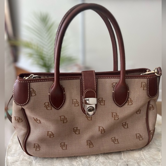 Dooney & Bourke Brown Monogram Leather and Canvas Shoulder Bag Tote Purse - Picture 8 of 8